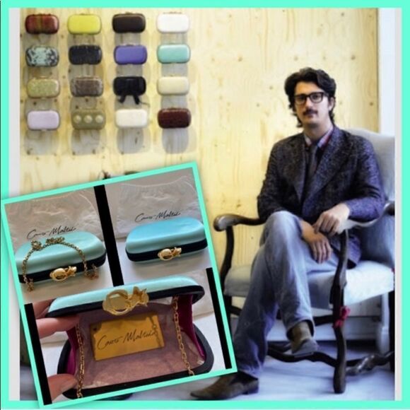 CARTO MOLTEDO SUSAN BLUE SATIN CHAIN CLUTCH BAG - Picture 1 of 8